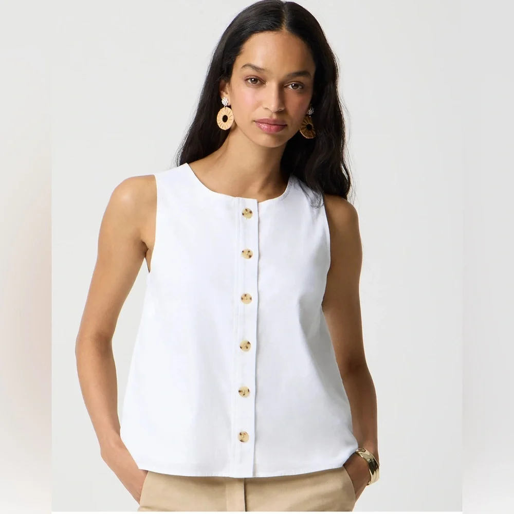 J. Crew White Sleeveless Linen-blend button-front shell SZ XL casual preppy NWT - Picture 3 of 12